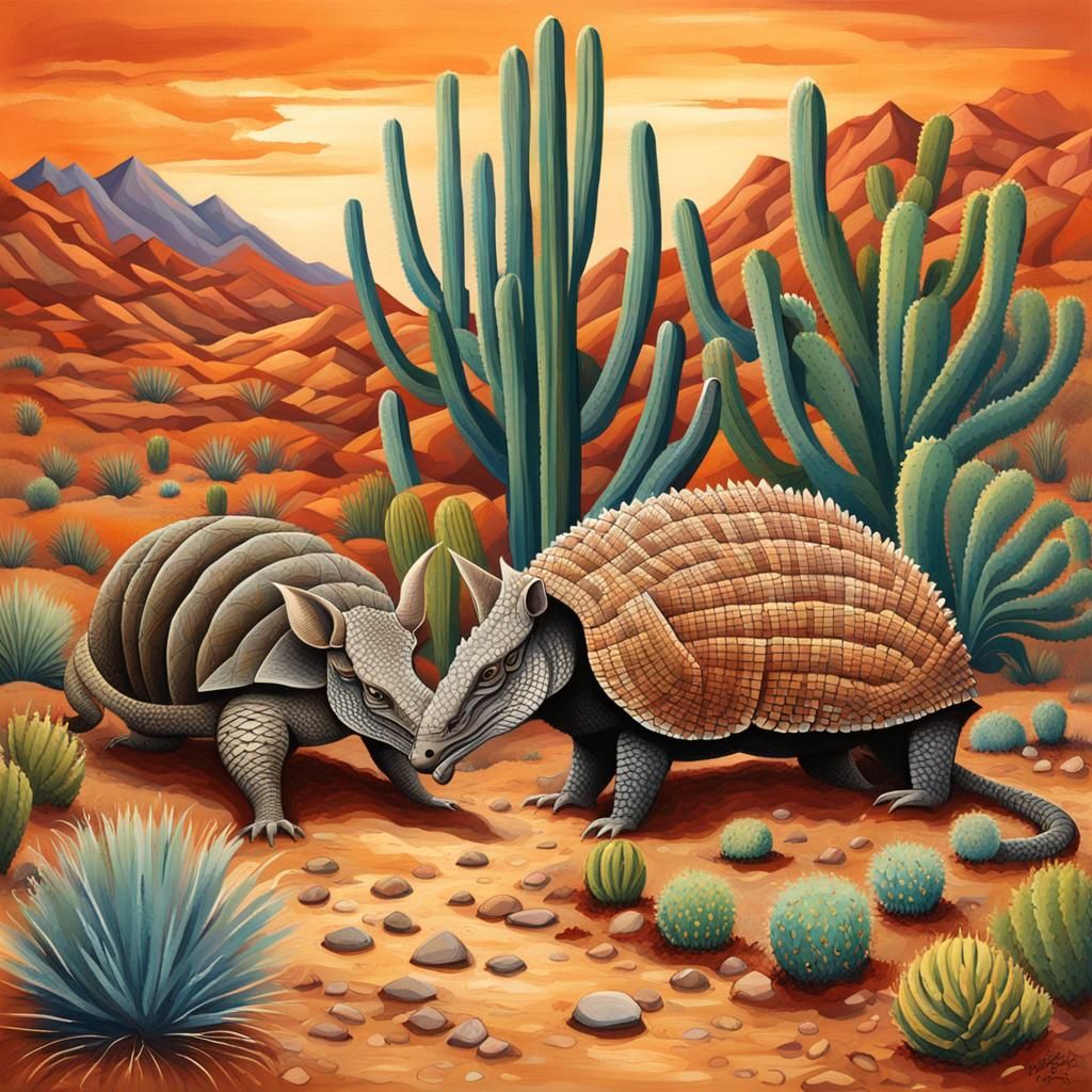 Armadillo and Rattlesnake in Abstract Desert Art