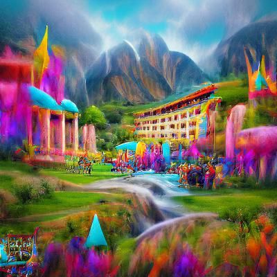 Magical Gods Valley Resort: Epic Digital Illustration
