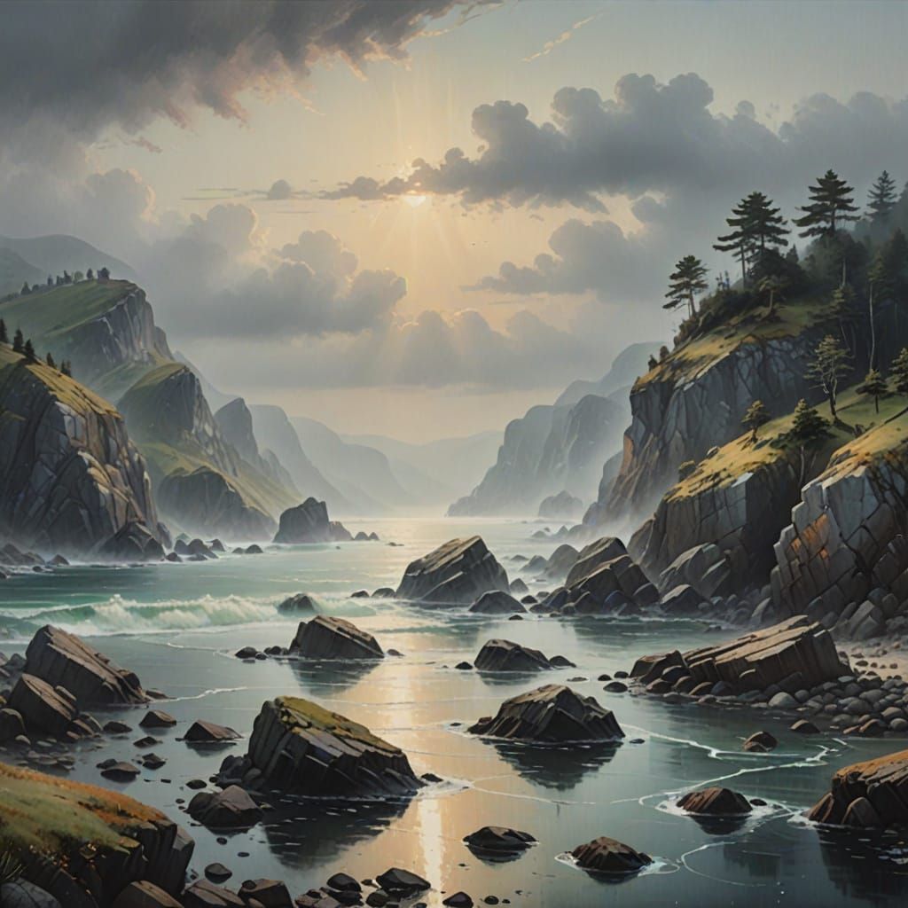 Dreamy Seaside Landscape in Impressionist Style