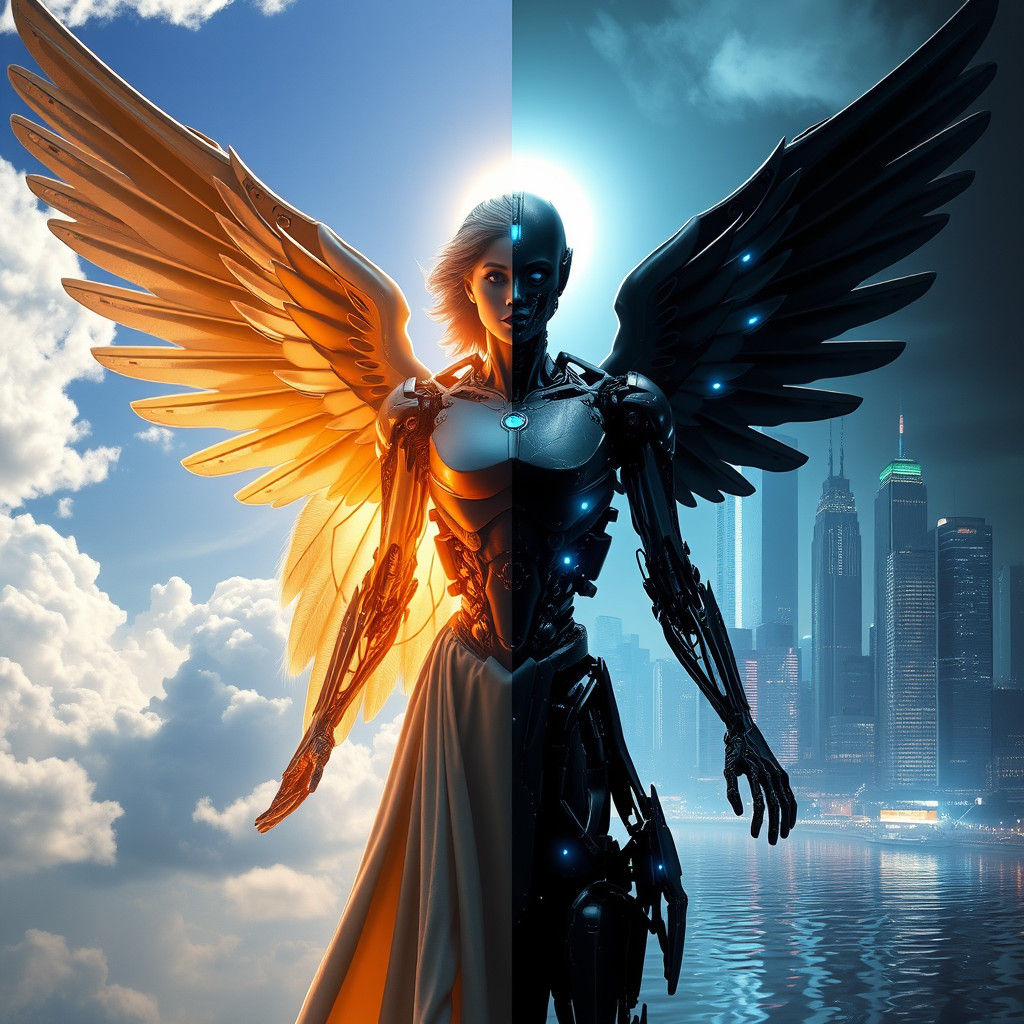 Cyborg Angel Split: Angelic Meets Cyberpunk