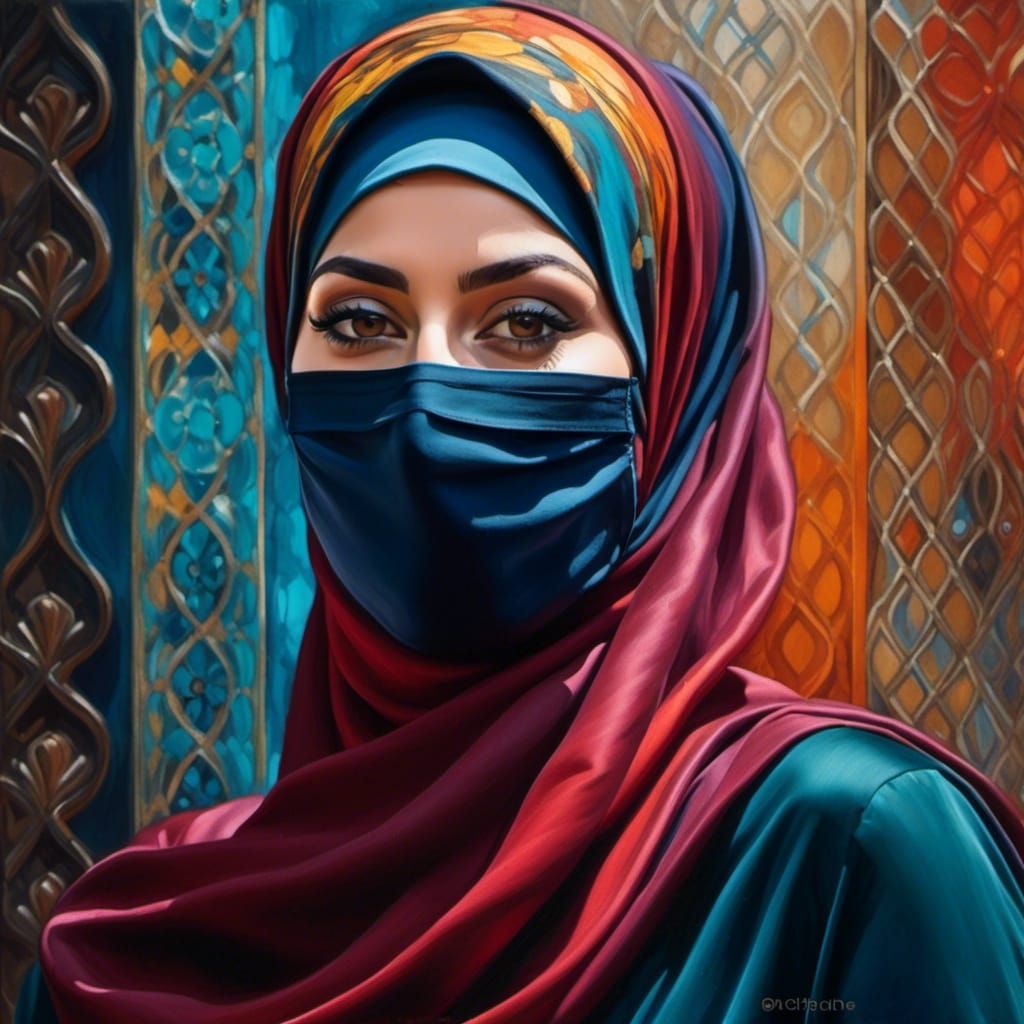 Striking Hijabi Portrait in Oil Painting Style