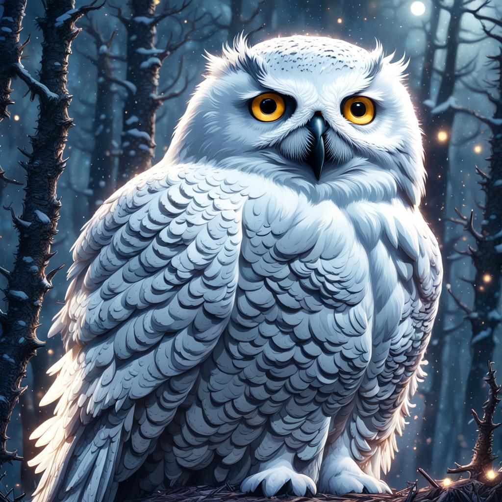 Magical Snowy Owl in Detailed Fantasy Illustration