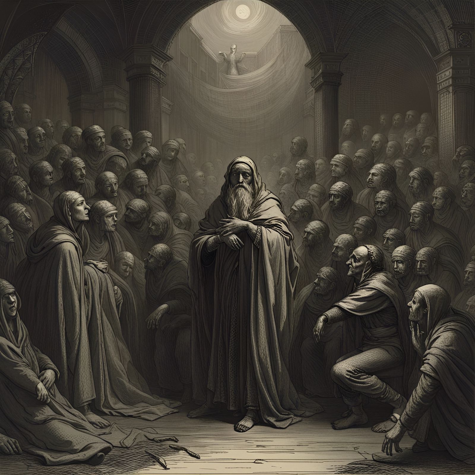 Ominous Religious Figure in Dark Engraving Style