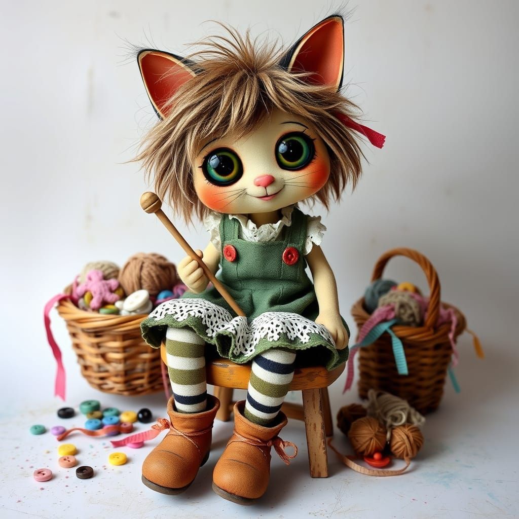 Whimsical Kitten Knits in a Cozy Cottage Scene