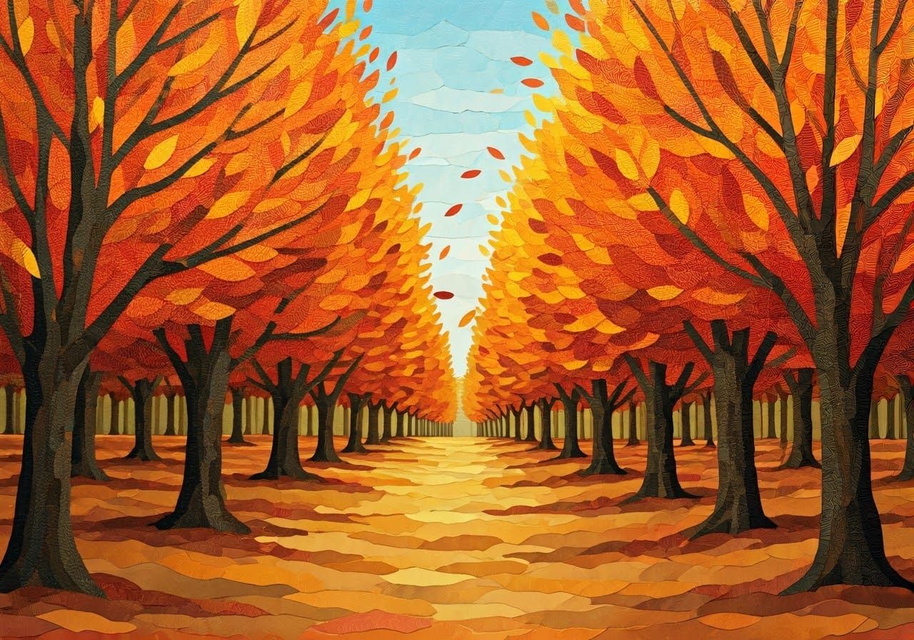 Autumn Orchard in Paper Collage Art Style