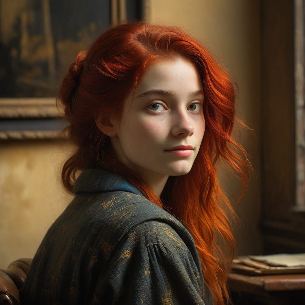 Mysterious Red-Haired Siren in Renaissance Attire