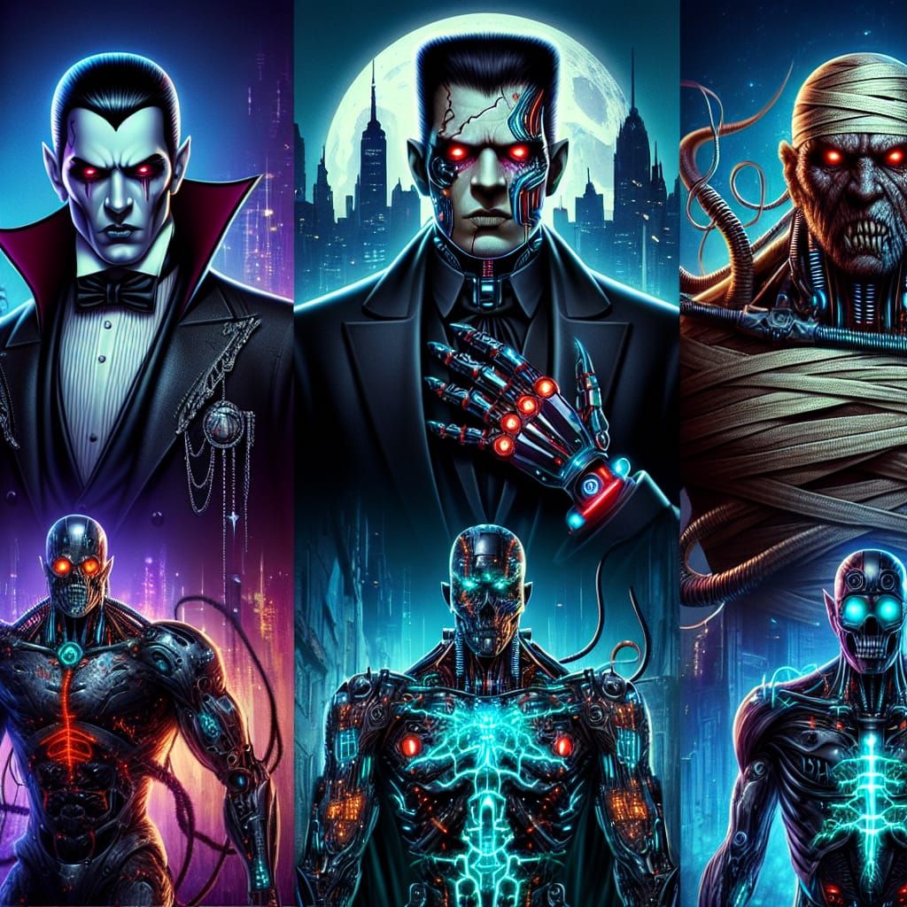 Cyberpunk Monsters: Dracula, Frankenstein, Mummy, Werewolf
