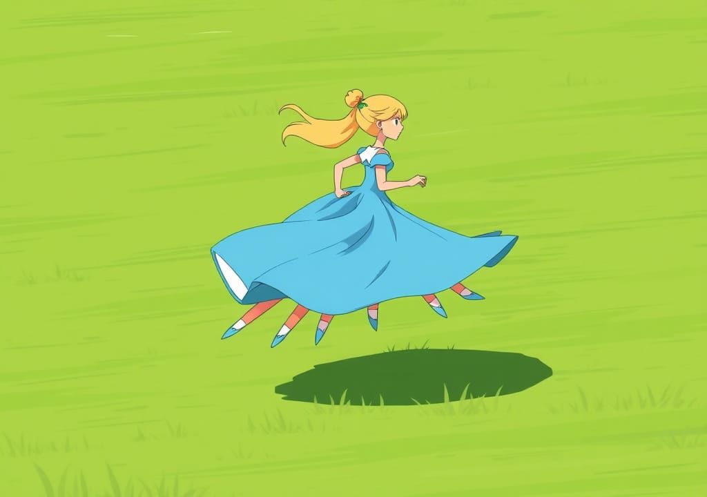 Cartoon Princess Sprinting Across Open Plains