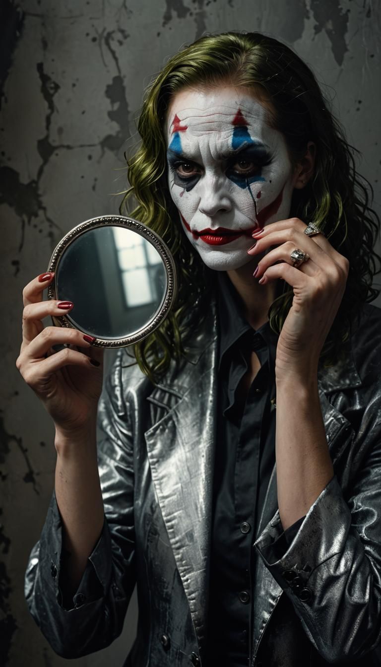 Cinematic Portrait of Woman with Mirror in Grayscale