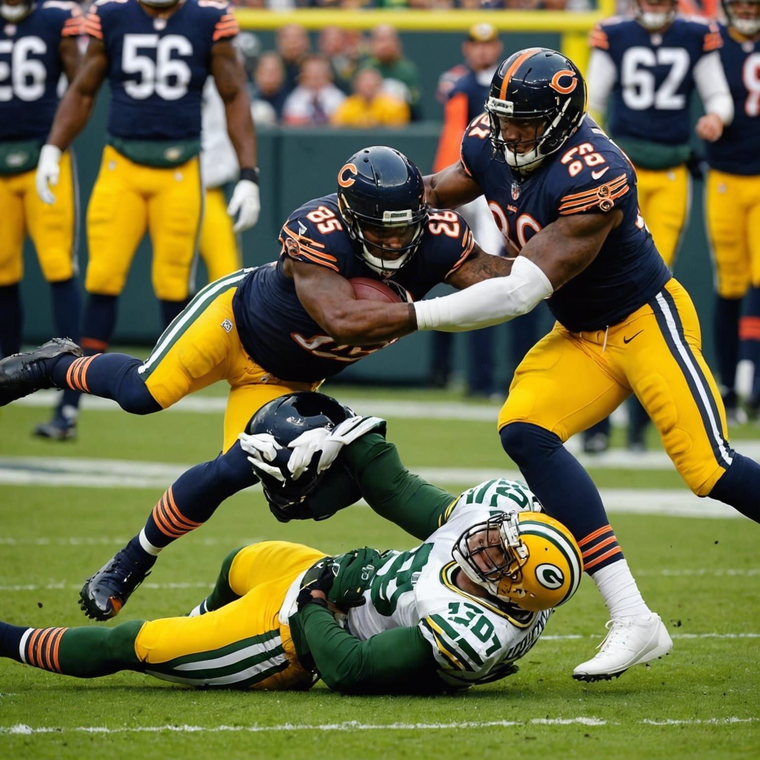 A Chicago Bears player whumping a green bay packers players ...