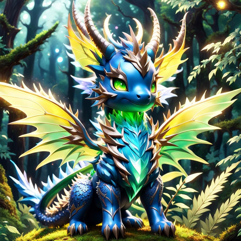 Anime Baby Fairy Dragon in Mystical Forest