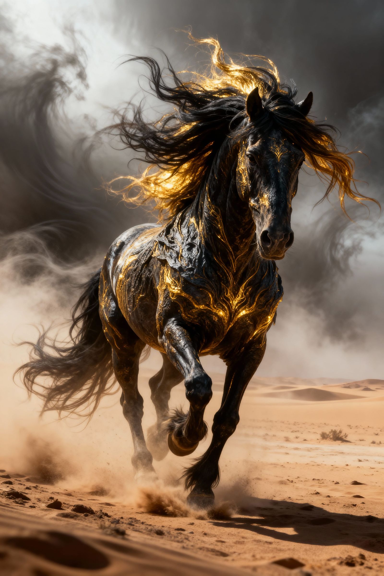 Untamed Wild Horse in Desert Storm, Epic Fantasy
