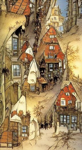 Charming Village Illustration in Anton Pieck Style