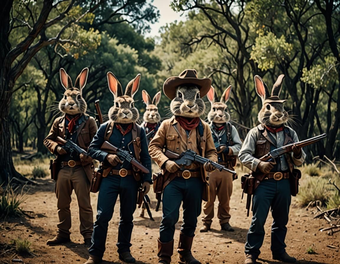 Cowboy Rabbits Armed and Ready in Film Still