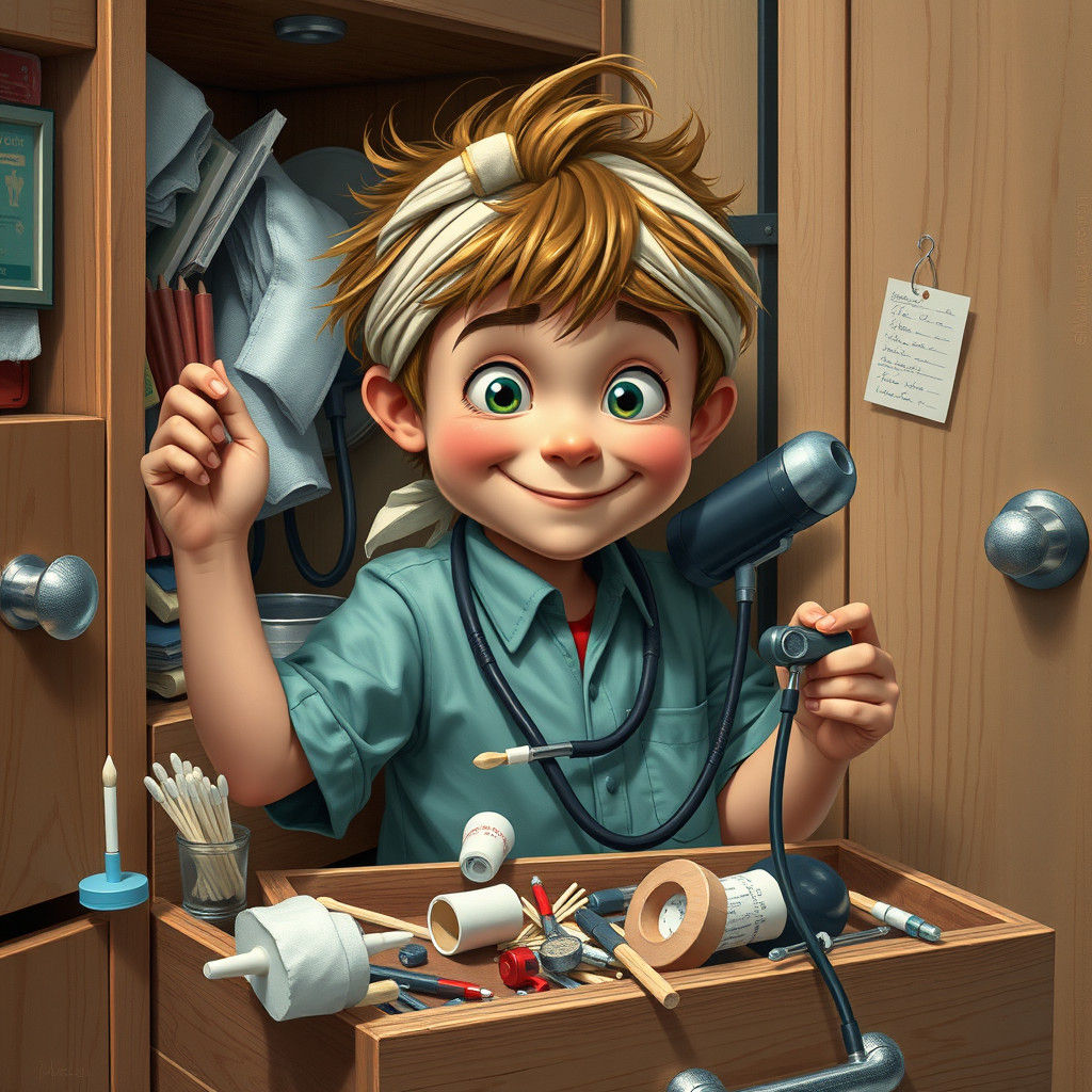 Boy's Medical Adventure: Digital Art in 19th-Century Style