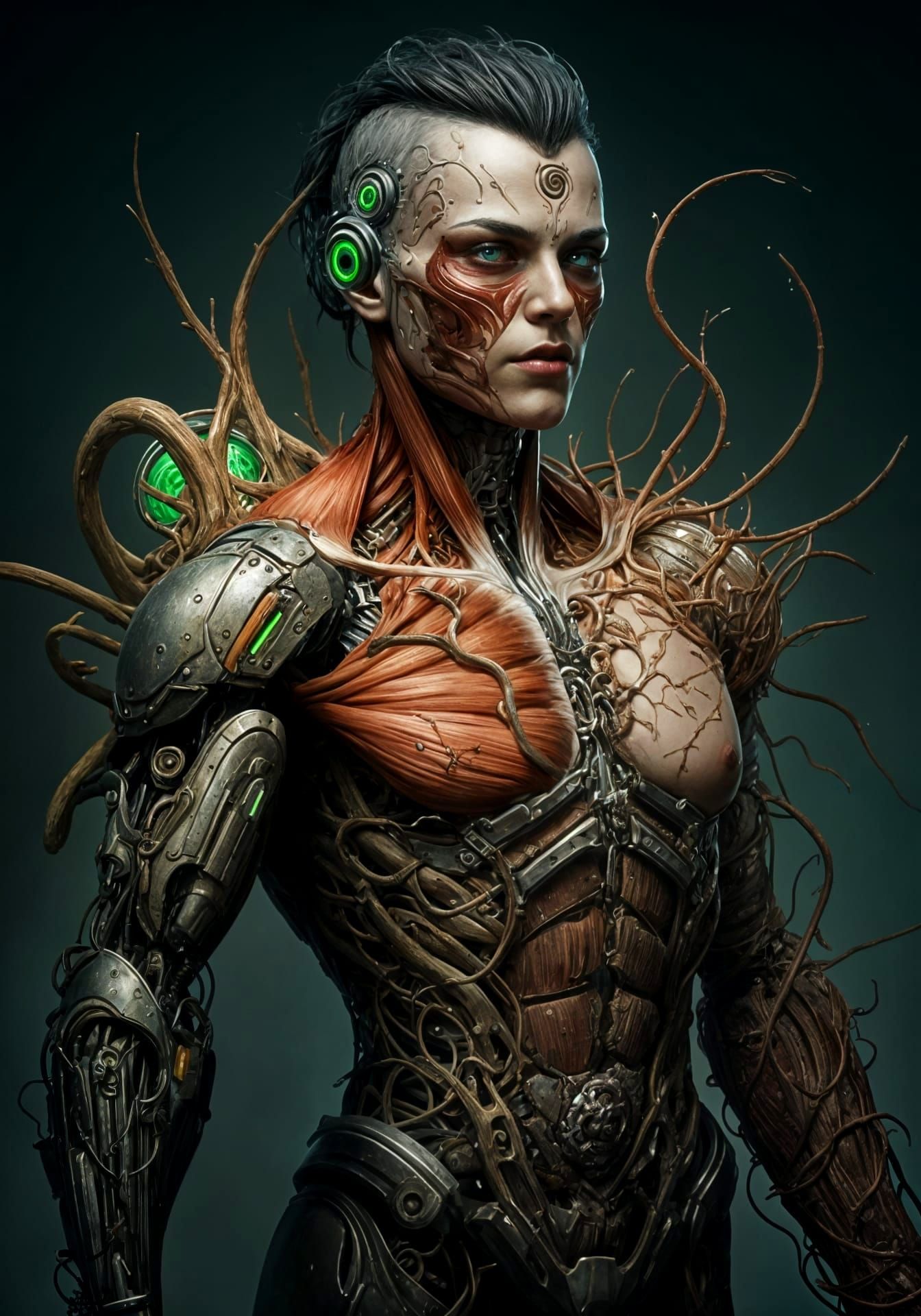 Biopunk Cyborg Warrior with Organic Machinery