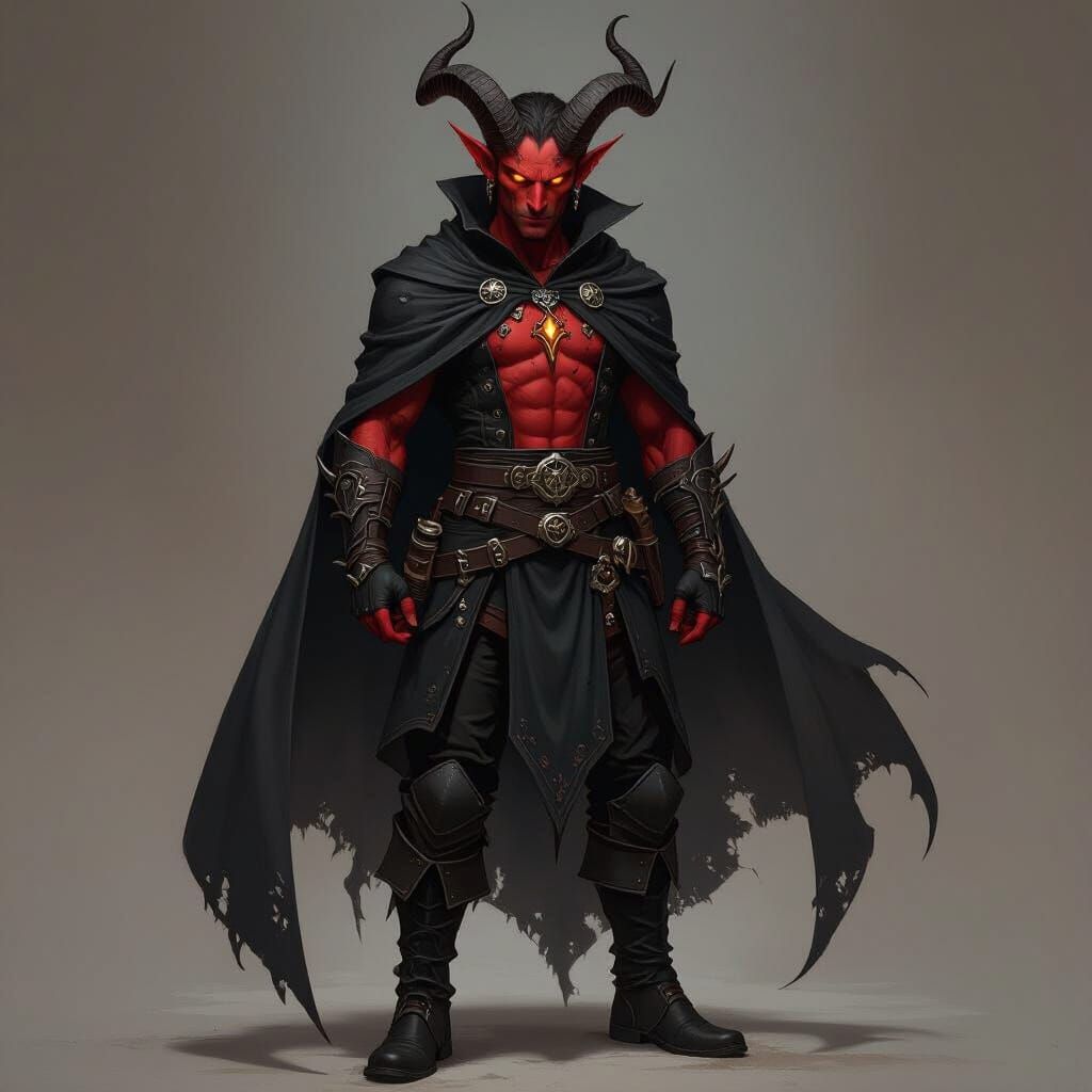 Tiefling Warlock with Infernal Sigils, in Fantasy Art Style