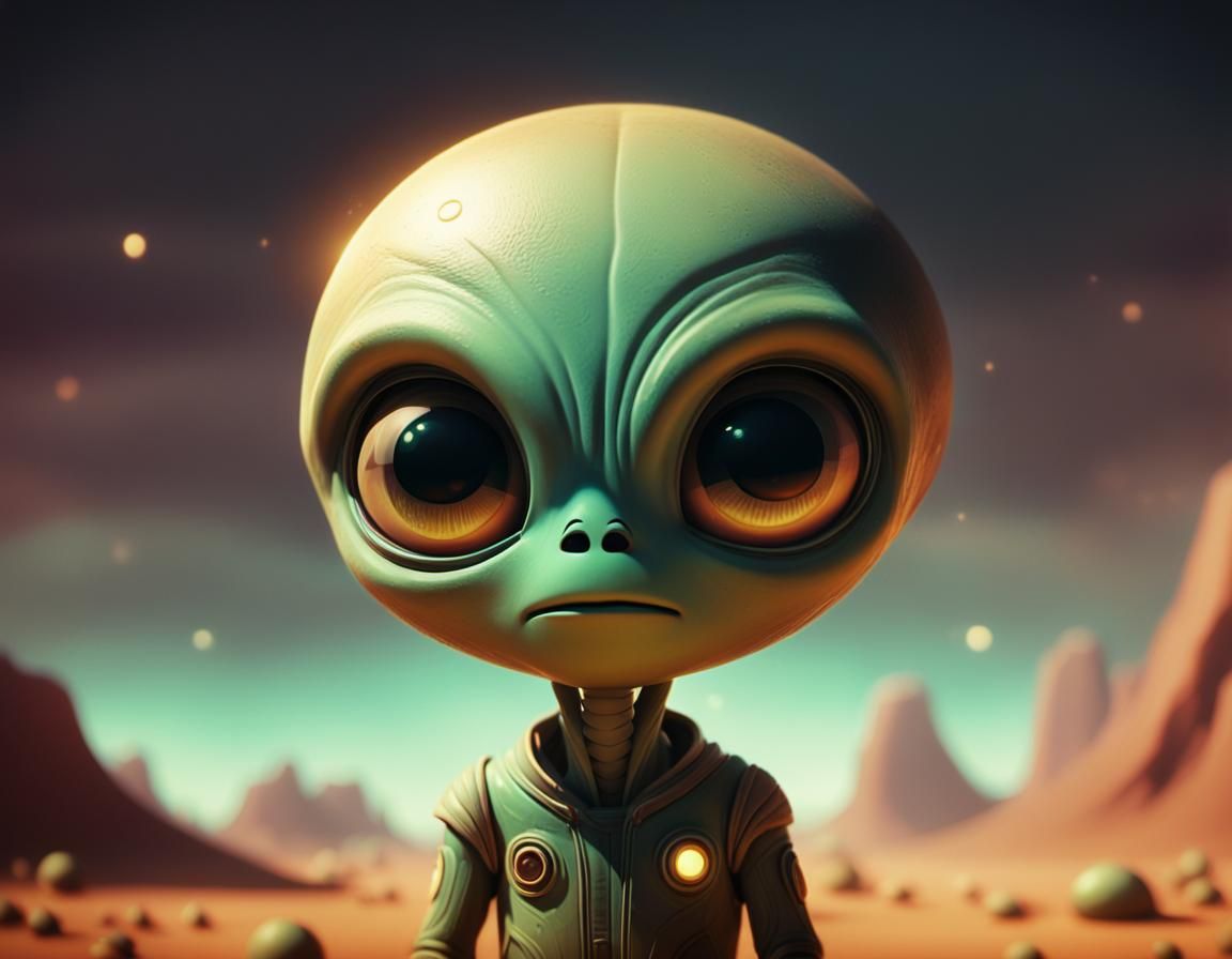 Stunning Cinematic Cartoon Alien in Warm, Soft Focus