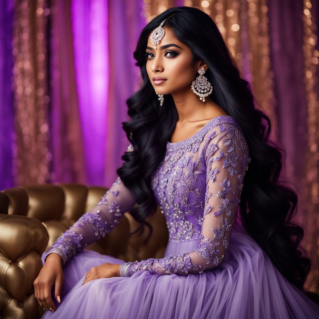 Elegant Portrait of a Woman in Lavender Gown