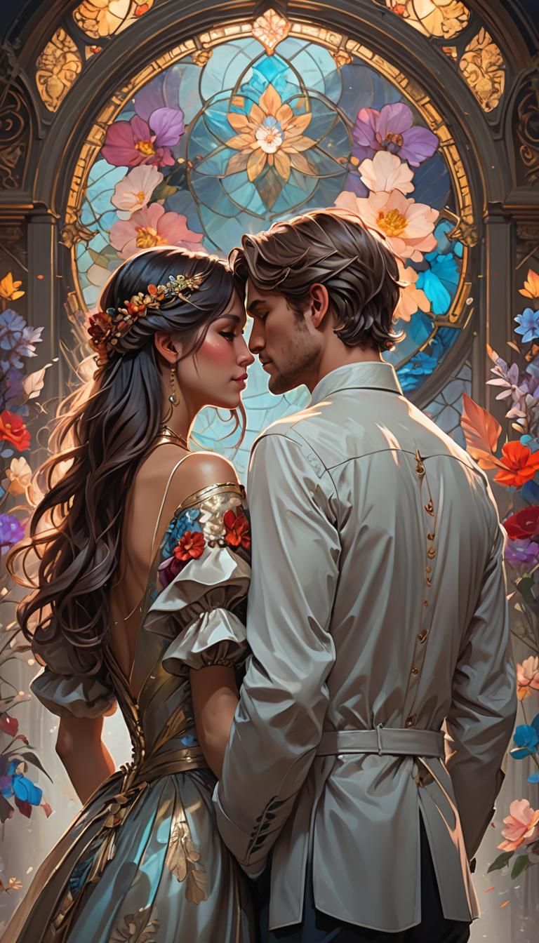 Back shot of a couple, holding hands. Romantic poster.