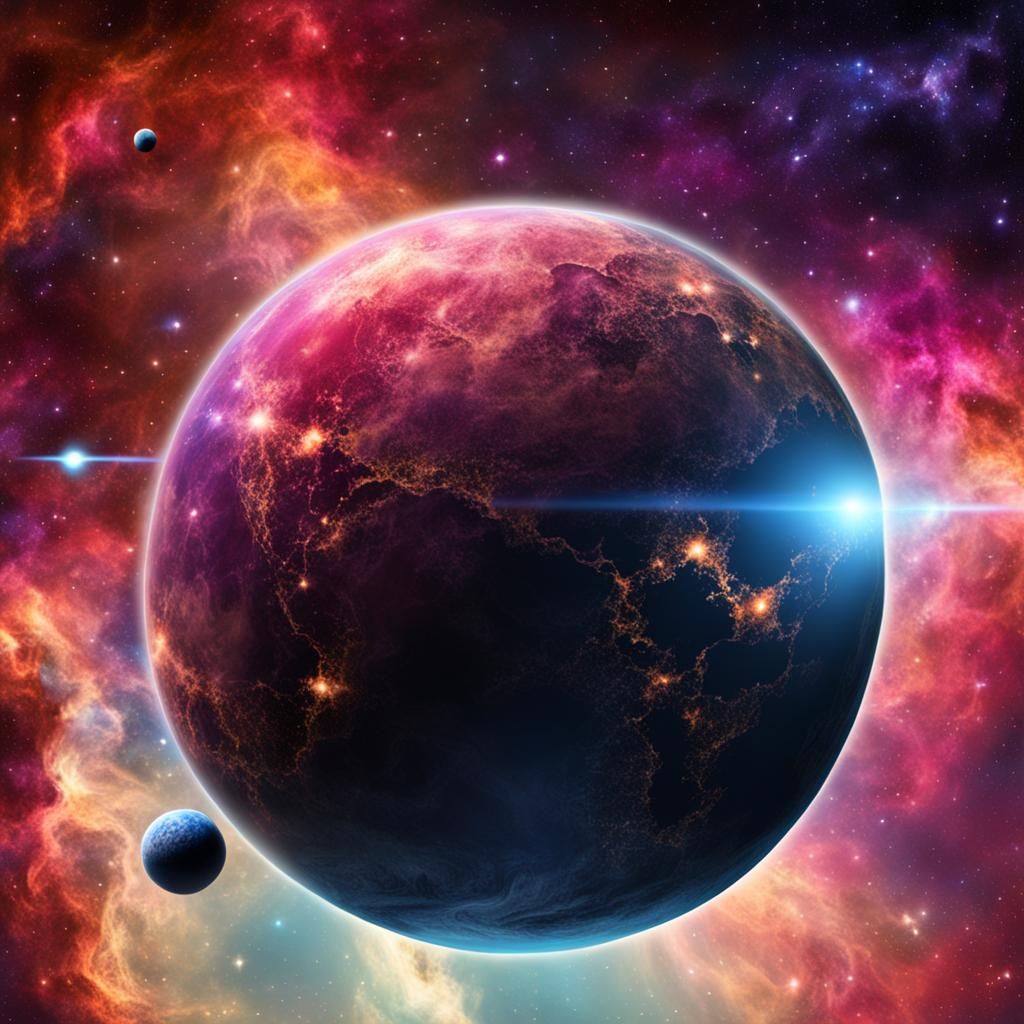 Cosmic Planet with Swirling Nebula