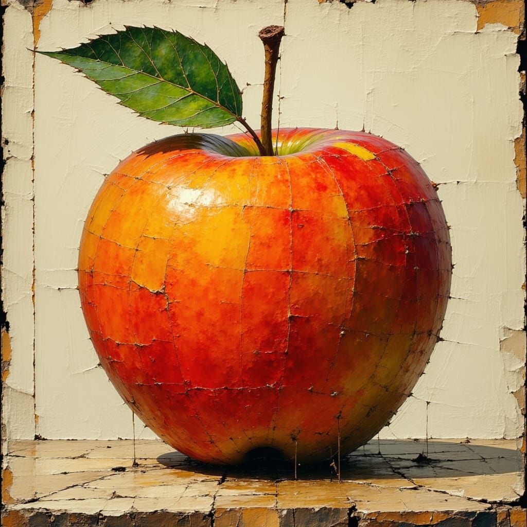 Surreal Vintage Apple in Scratch Paint Style