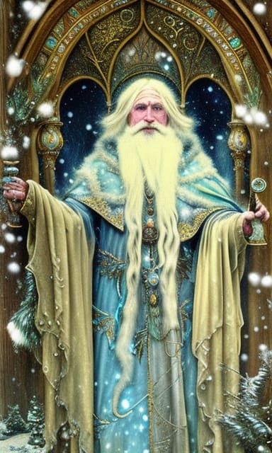 Father Frost in Fairy Yard, Hyperrealistic Digital Art