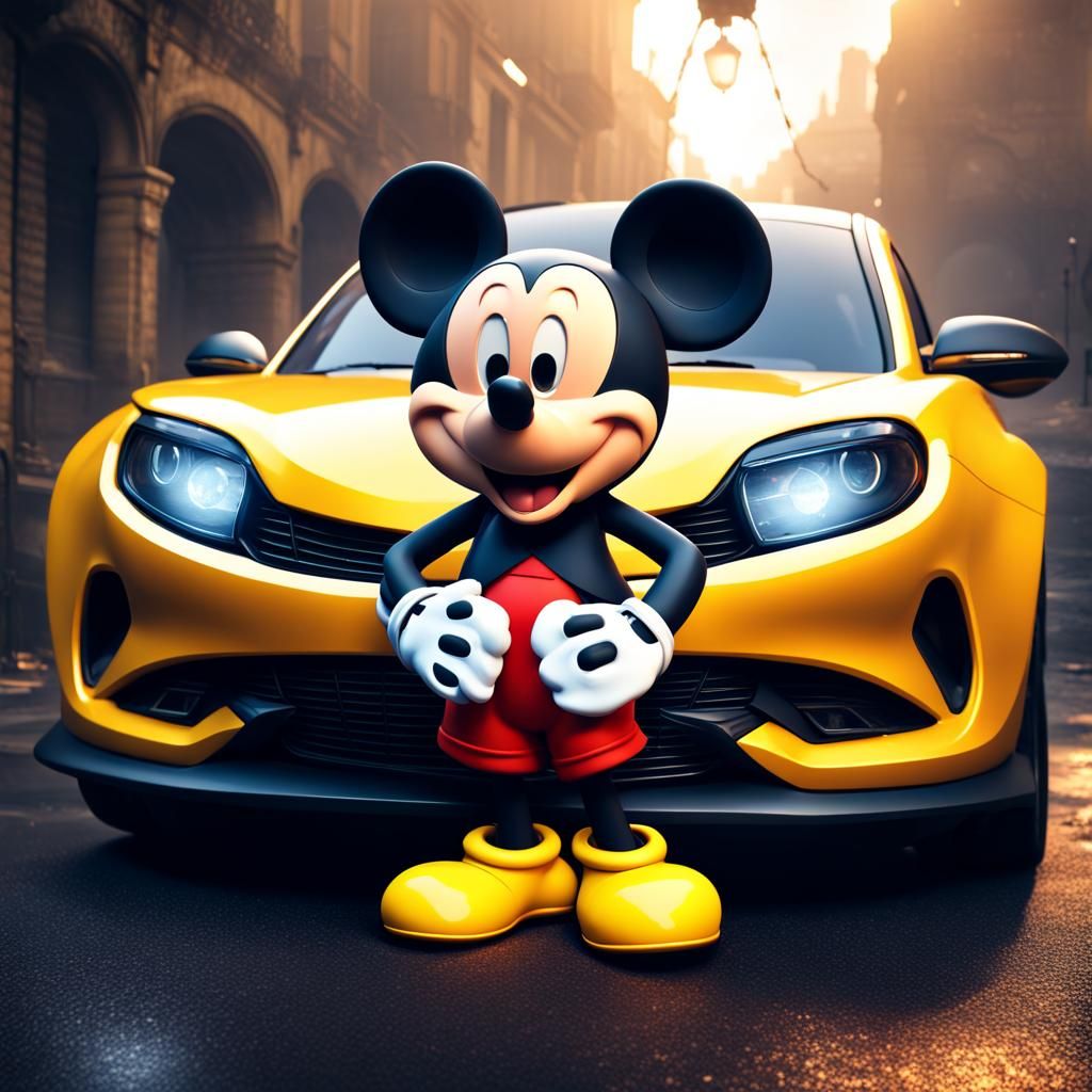 Car Selfie with Smiling Mickey Mouse in 4K