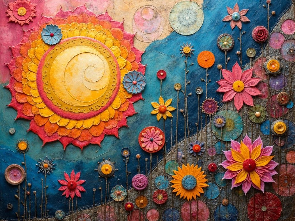 Mixed Media Collage in Vibrant Dreamlike Style