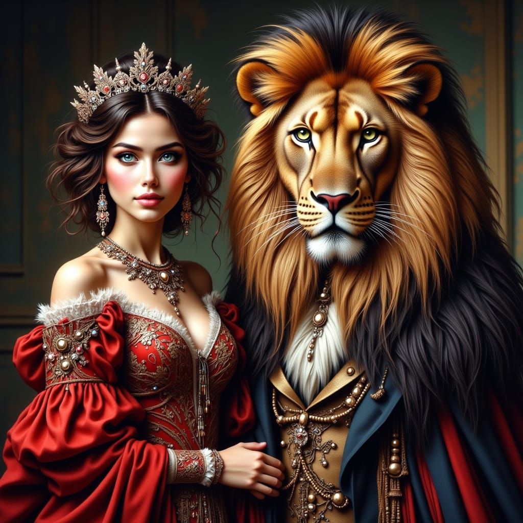 Cat Princess and Lion King in Human Attire