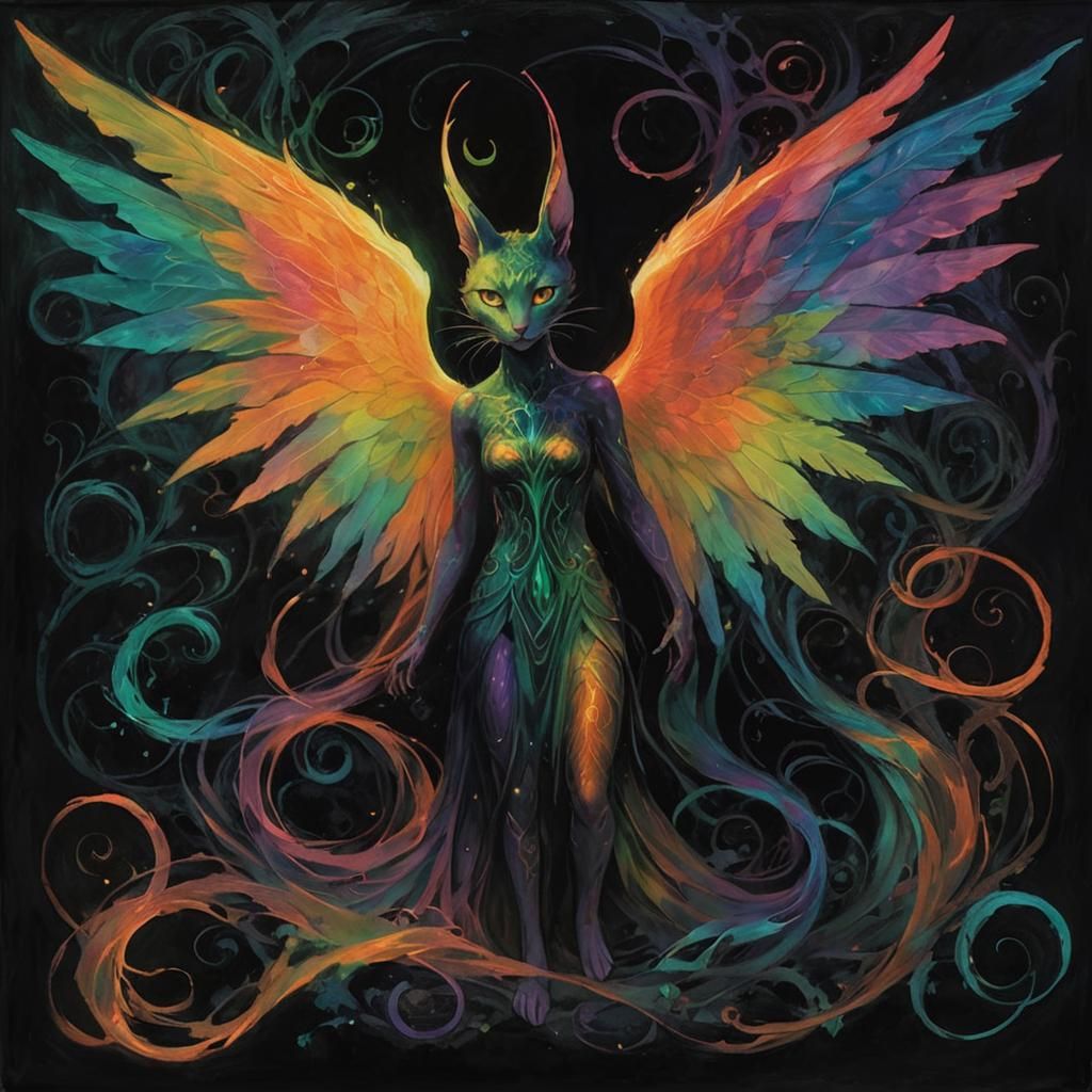 Ethereal Cat-Rabbit Fairy in Aurora Borealis Dreamscape