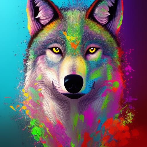 Hyperrealistic Wolf with Splash Art Effects