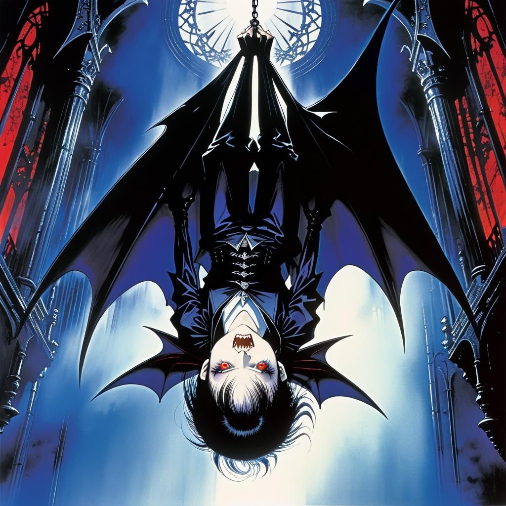 Menacing Vampire Bat in Dark Lair, Amano Style