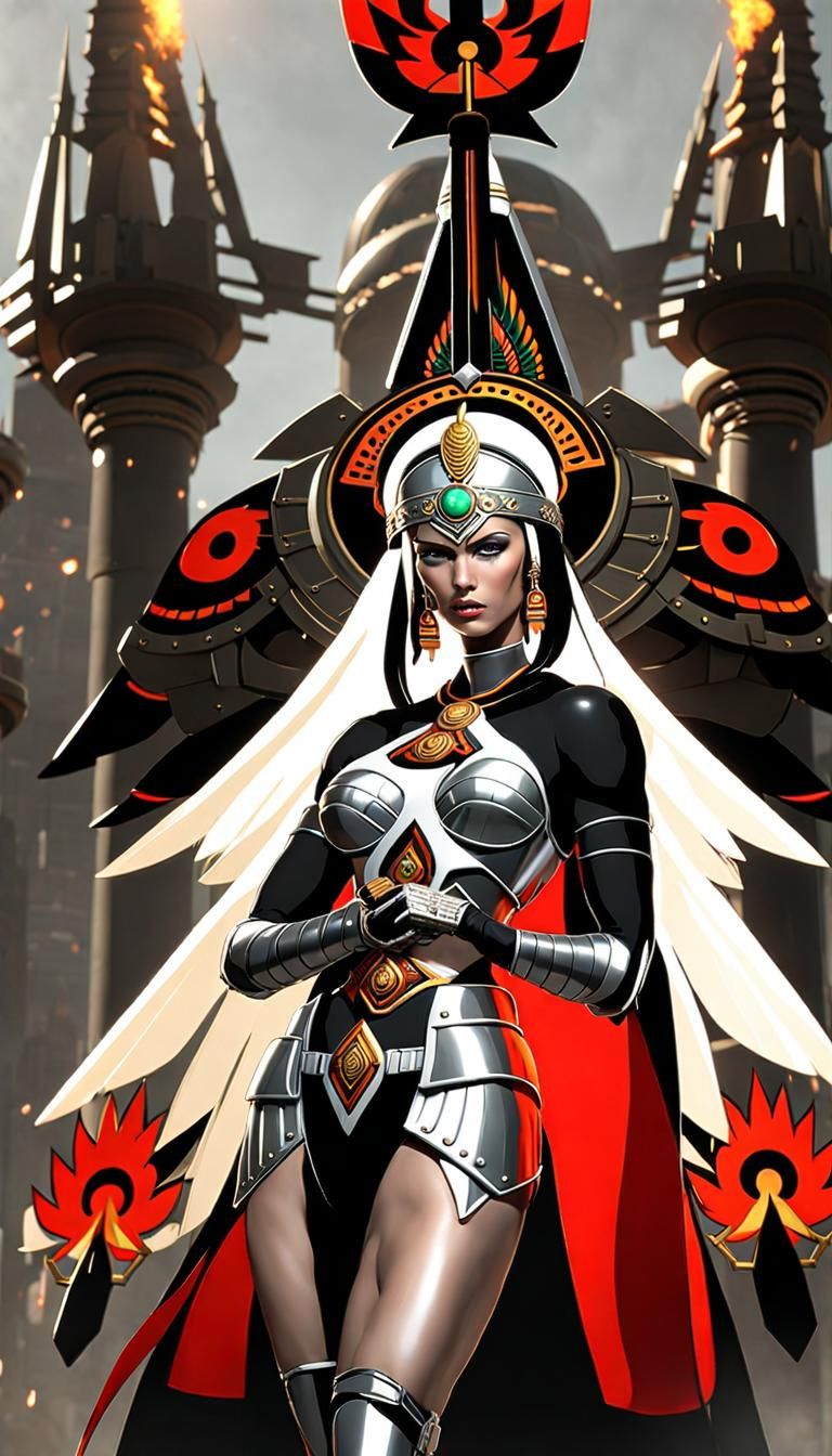 Cyberpunk Aztec Warrior Woman with Flaming Sword