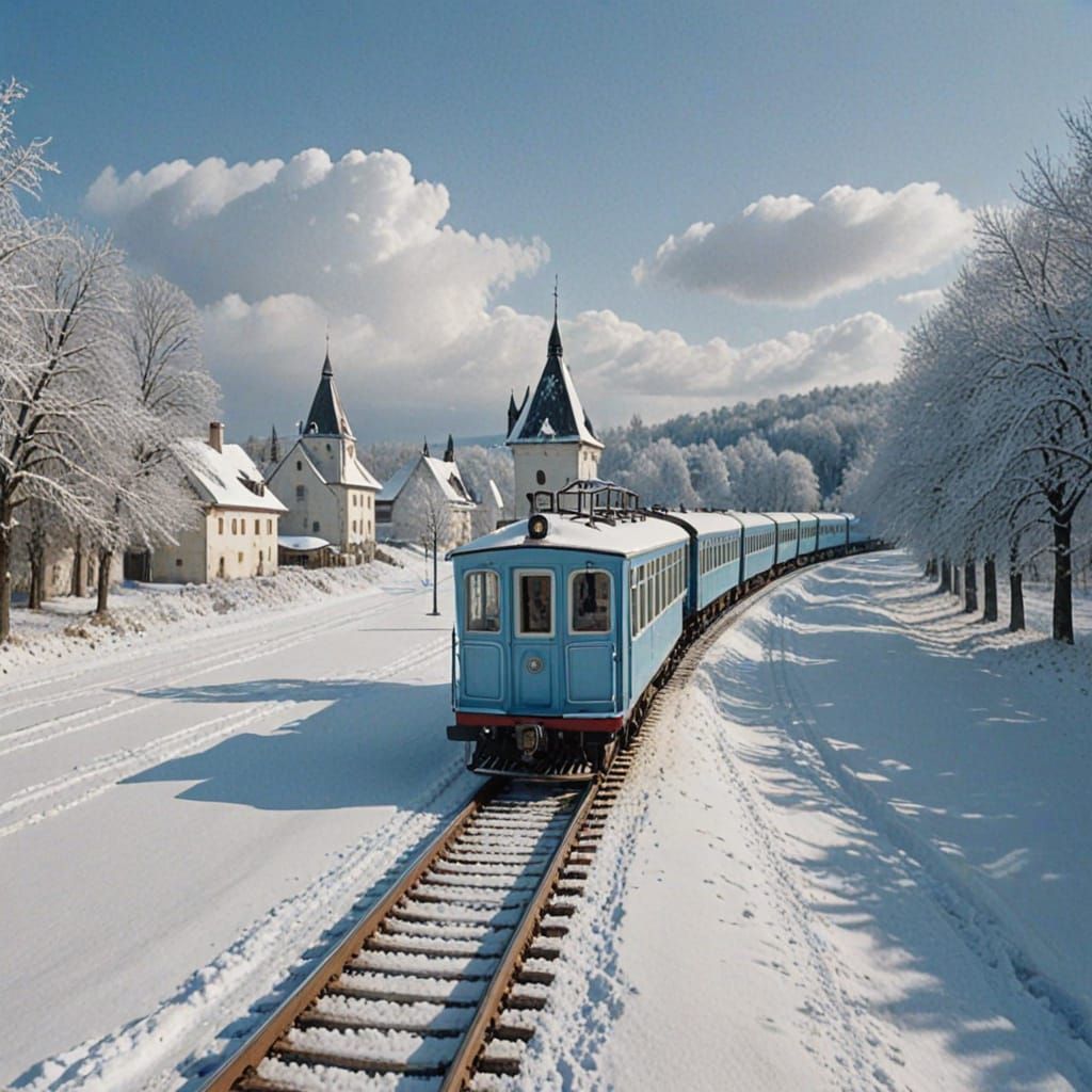 Art Nouveau Mouse Conducts Winter Train in Transylvania