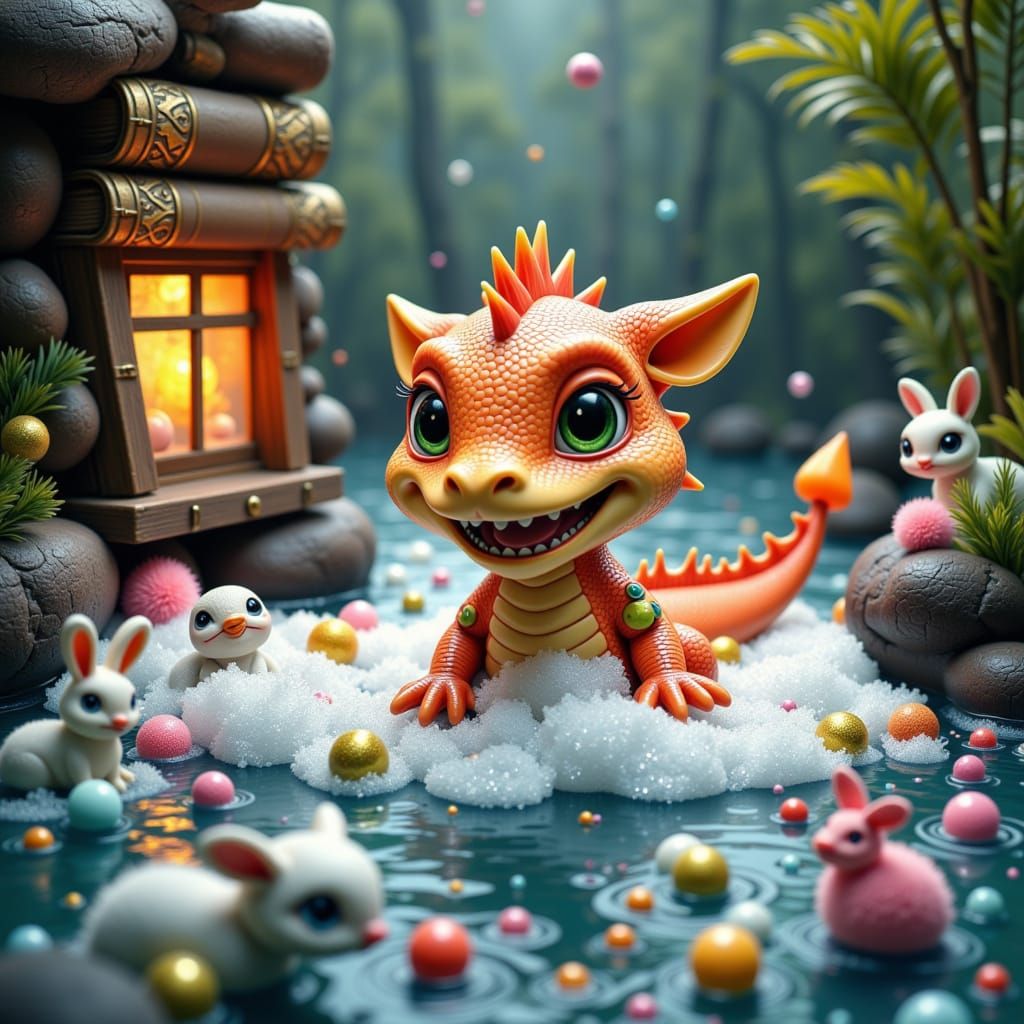 Fantastical Chubby Dragon in Encaustic-Style Bubble Bath Won...