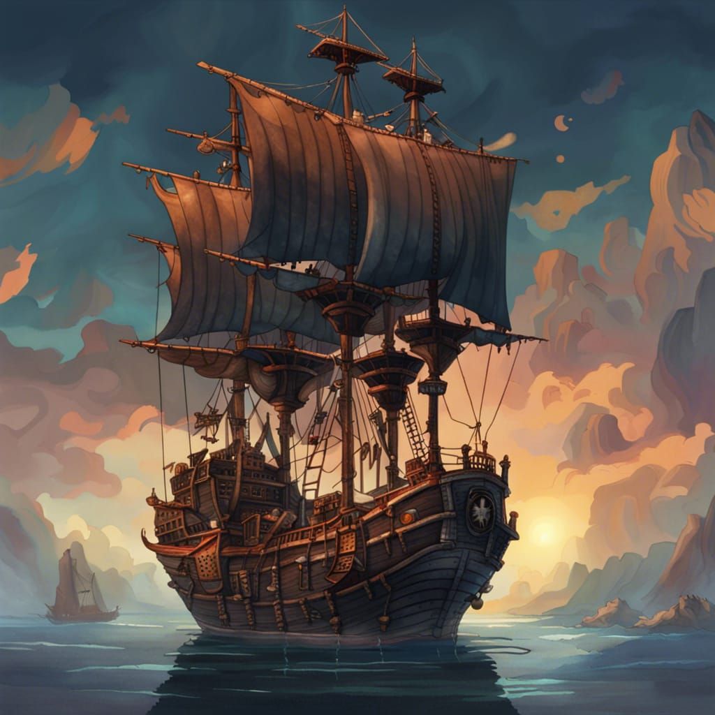 Pirate Airship in 2D Game Art Style
