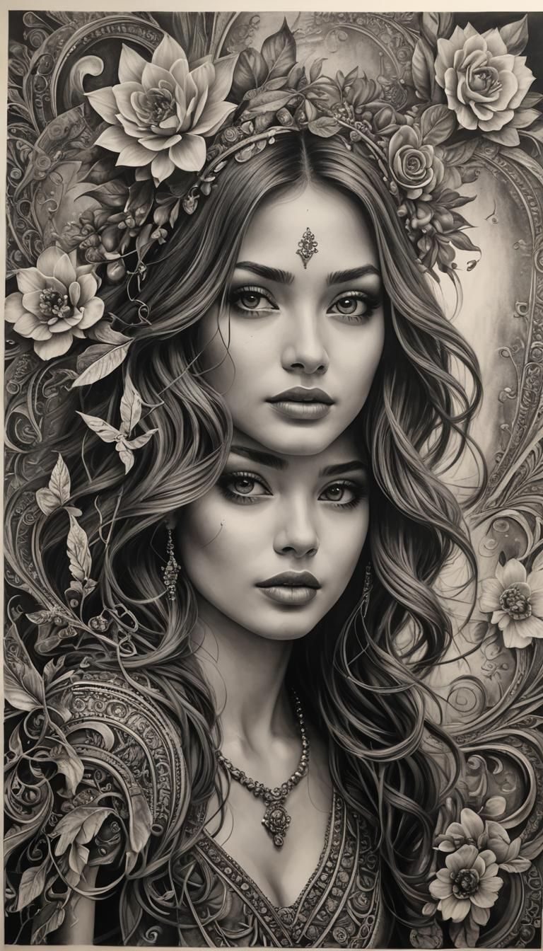 Hyperdetailed Charcoal Drawing: Beauty in Passion