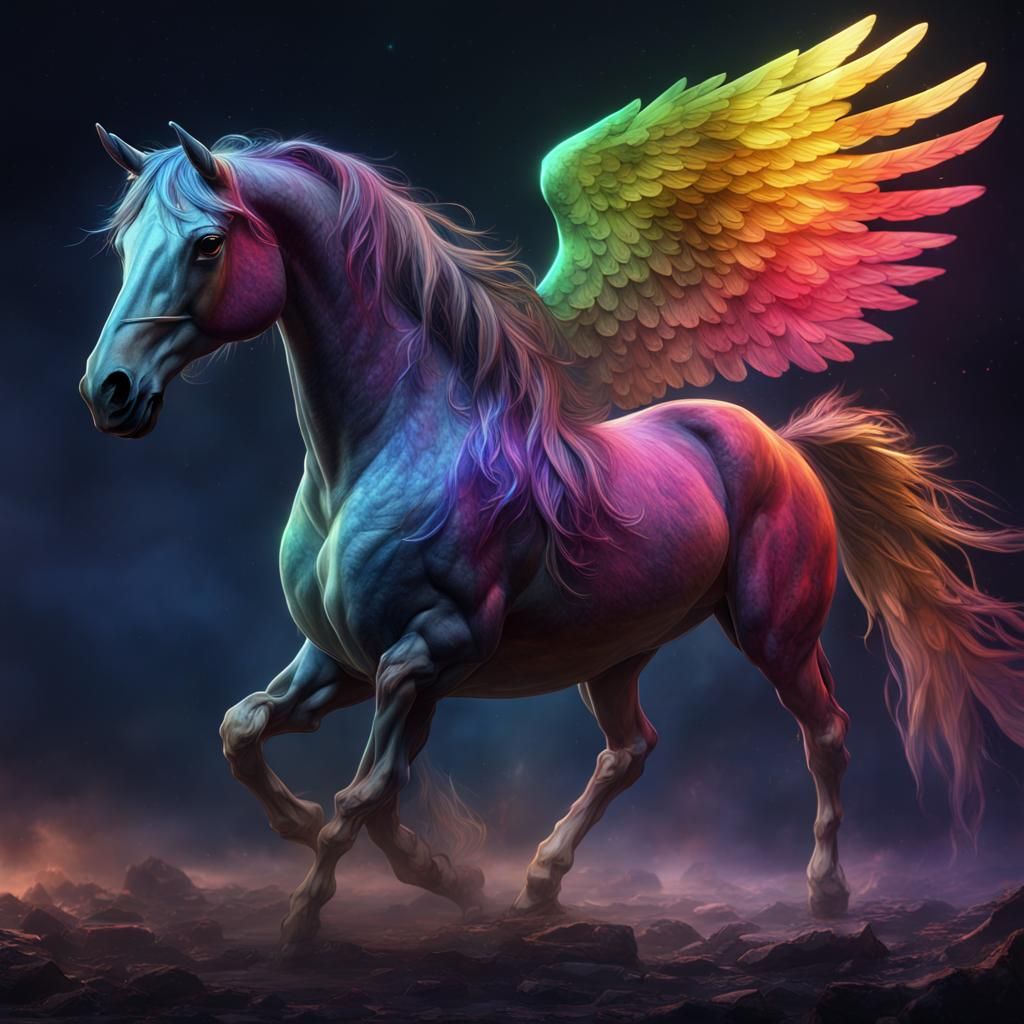 Rainbow Horse with Angel Wings: Fantasy Art