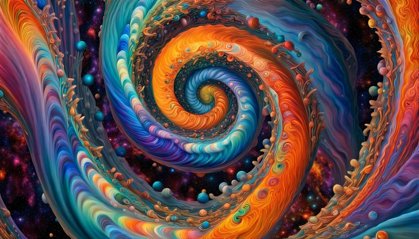 Deep 3D Helical-Coil Cosmic Vortex in Oil Paint