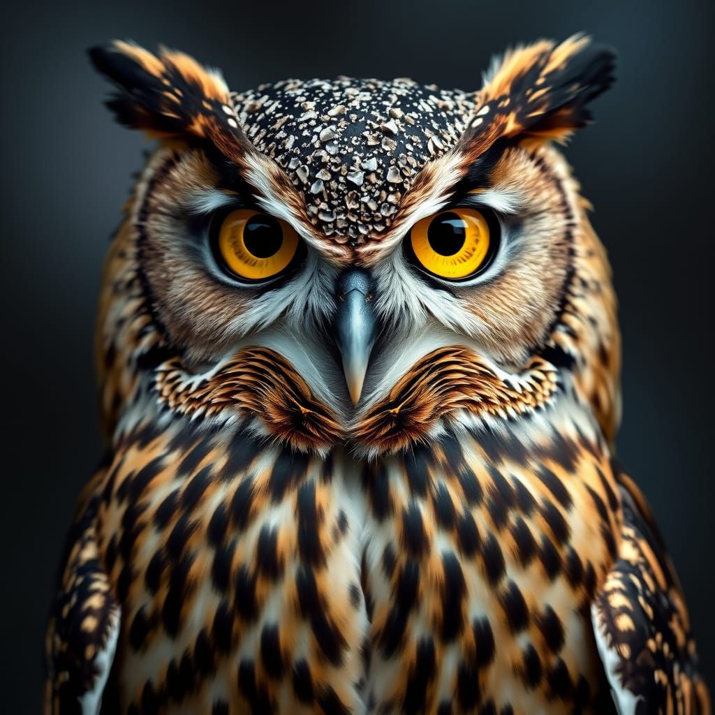 Owls in Intense, Forward-Facing Regalia