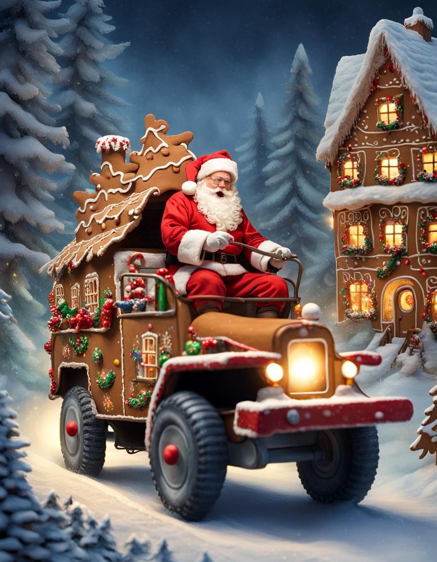 Gingerbread Santa on German Halftrack at Christmas