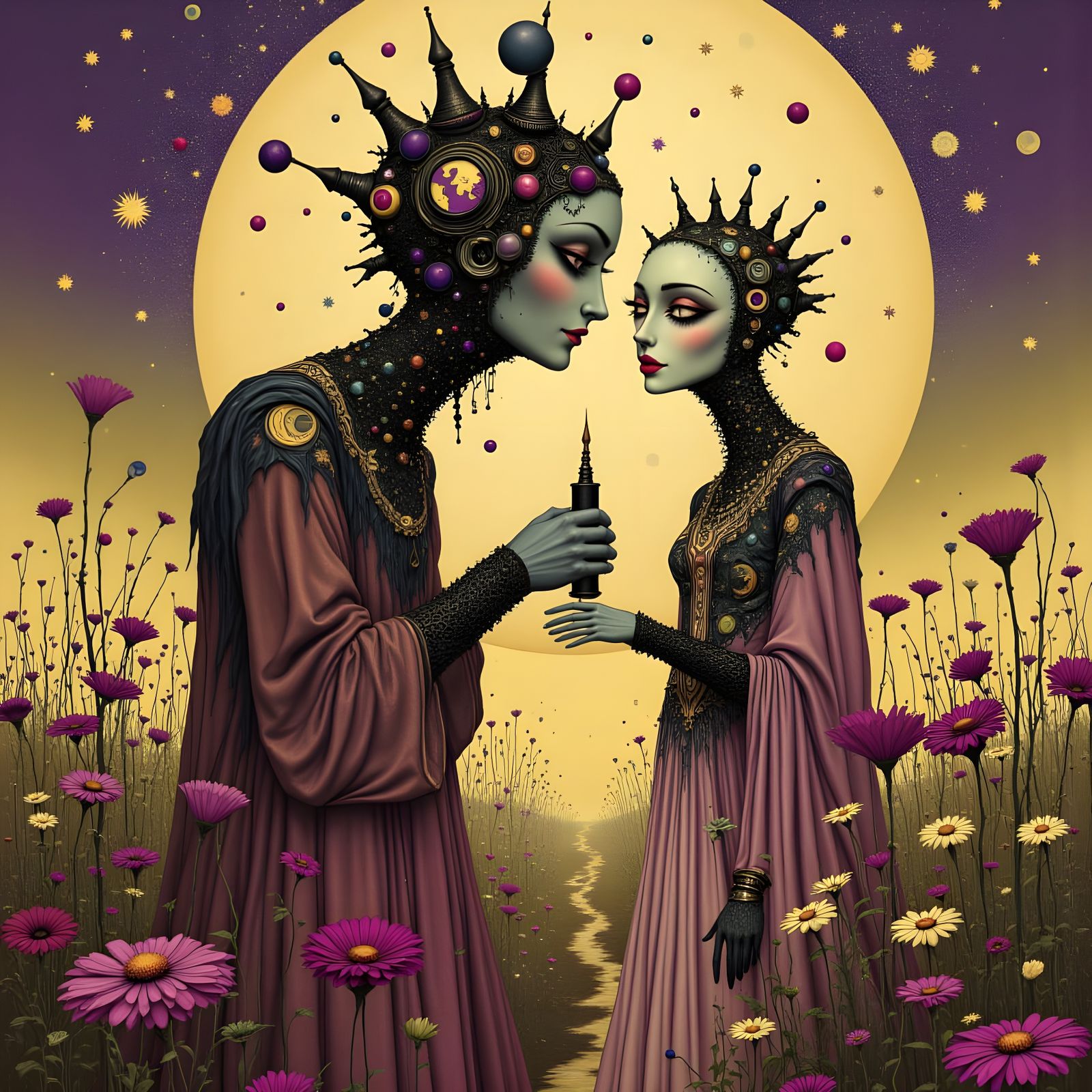 Fantasy Garden Scene with Ertéwave Topknot and Souljewellery