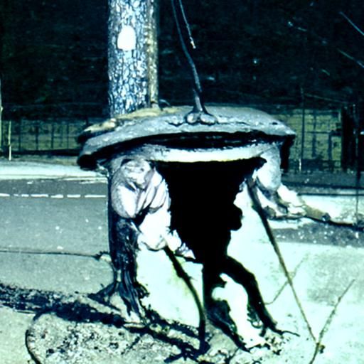 Ghoulish Man Emerges from Manhole Under Streetlight