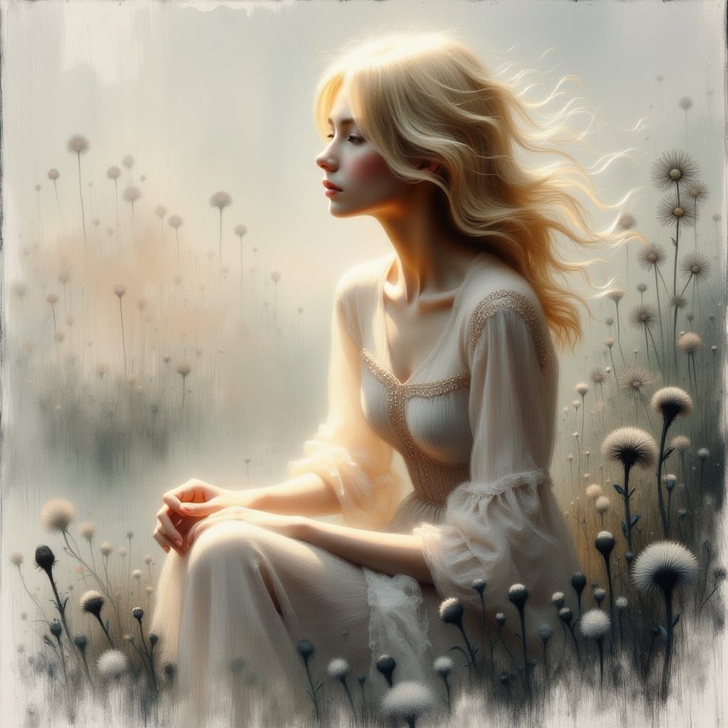 Contemplative Woman in Impressionist Style