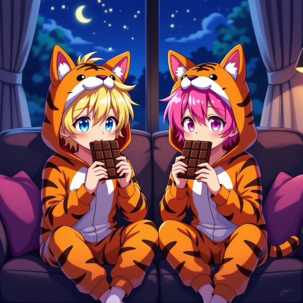 Anime Boys with Horse Ears Enjoying Chocolate