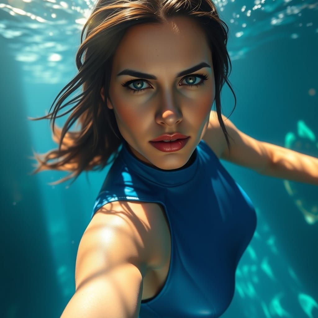 Lara Croft Diving in a Crystal Cenote