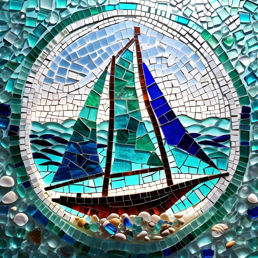 Beach Glass Sailboat Mosaic v7