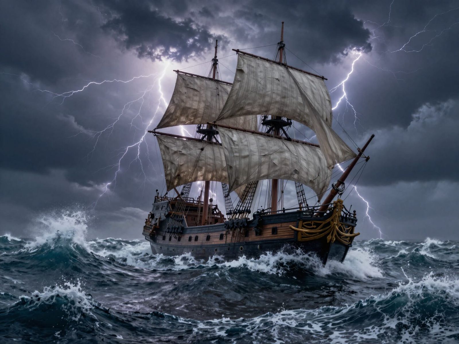 Majestic Galleon Battles Stormy Seas