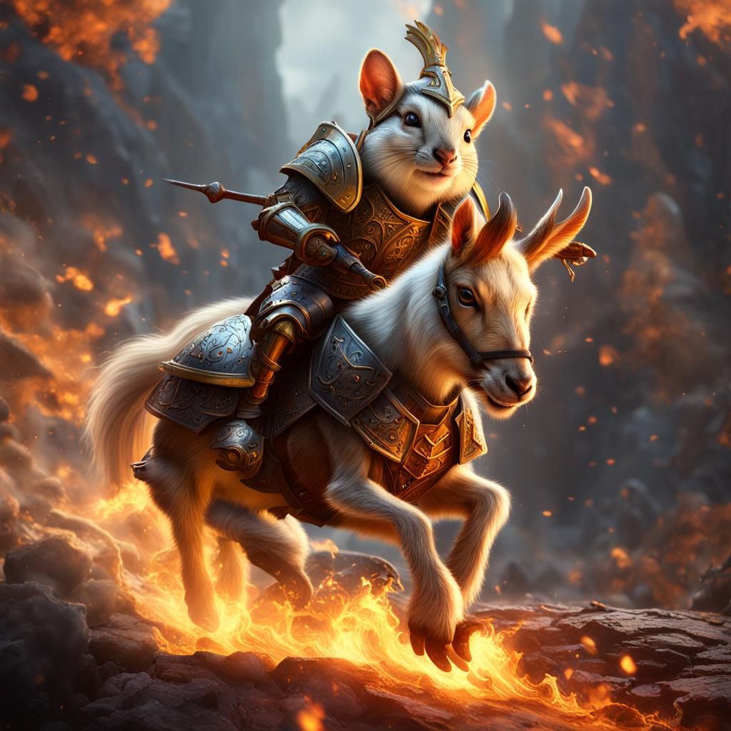 Armored Chipmunk Riding a Flaming Goat